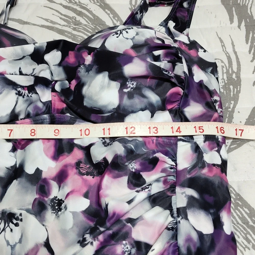 Aqua Eve Purple, White and Black Floral One Piece Swimsuit, Size 18 (NWOT) - Picture 9 of 11